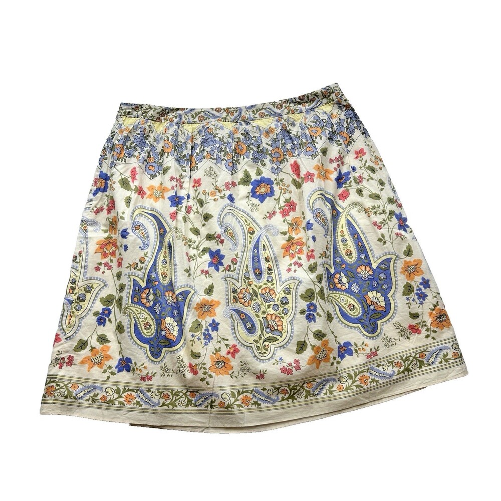 VTG Talbots Women's 16 100% Cotton Floral Paisley Lined Skirt Boho Chic